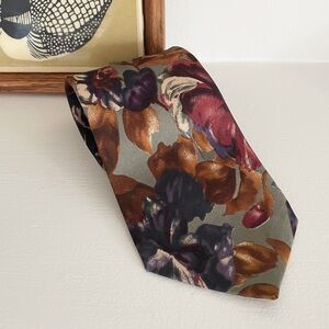 Vintage Hill and Archer Floral Silk Tie Orchid Flower Novelty Work Event Retro